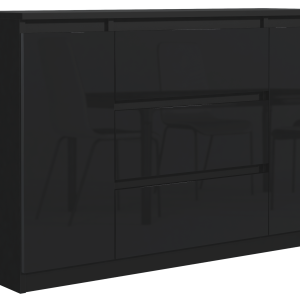 Komoda 2 drzwi 3 szuflady 120cm czarna front połysk 713701 Komoda 2 drzwi 3 szuflady 120cm czarna front połysk 713701