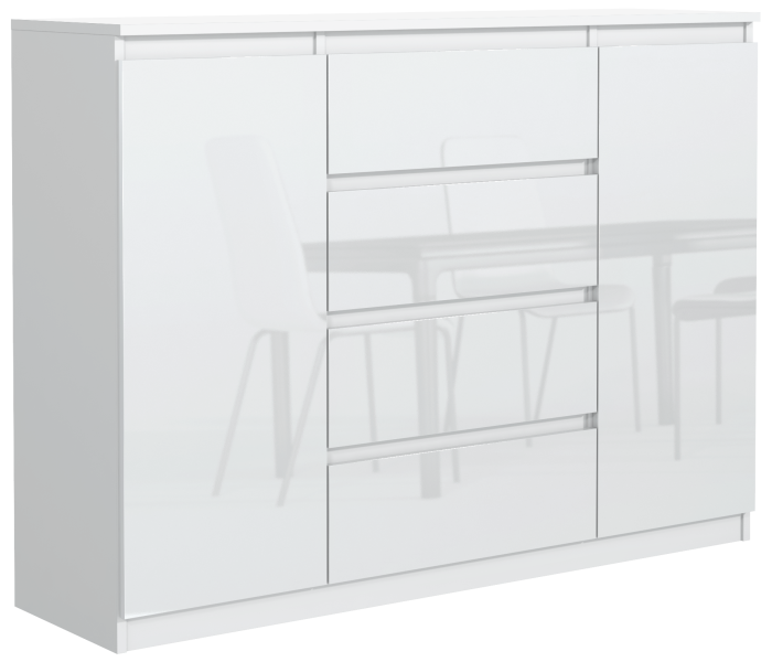 Komoda 2 drzwi 4 szuflady 140cm biała front połysk 713745