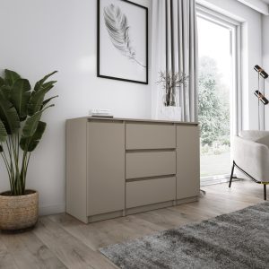 Komoda 2-drzwiowa z 3 szufladami, 120 x 78 x 39 cm, kolor: Glina szara 357189 Komoda 2-drzwiowa z 3 szufladami, 120 x 78 x 39 cm, kolor: Glina szara 357189