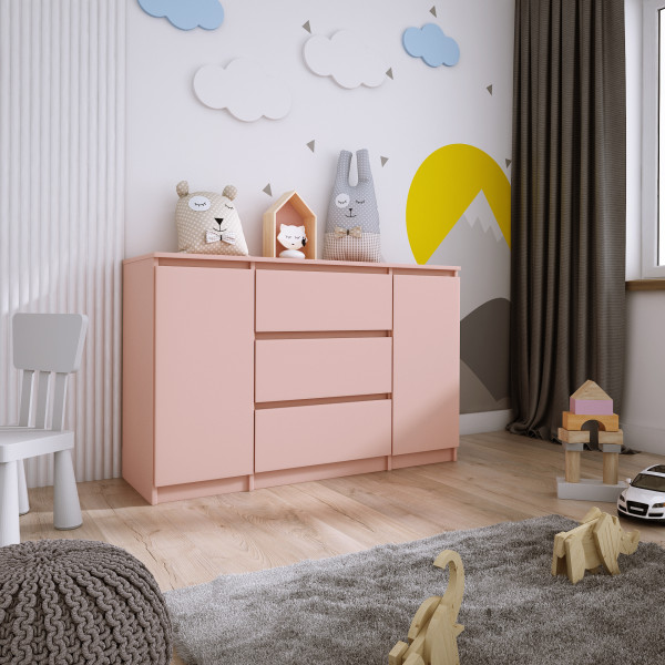 Komoda 2-drzwiowa z 3 szufladami, 120 x 78 x 39 cm, kolor: różowy 352349