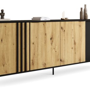 Komoda 220 cm czterodrzwiowa RUSTICA czarna 765506 Komoda 220 cm czterodrzwiowa RUSTICA czarna 765506