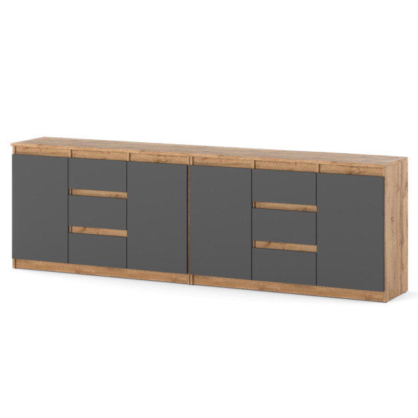 Komoda 240cm szafka loft z szufladami dąb wotan szary mat 595334