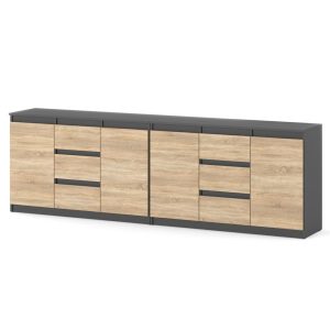 Komoda 240cm szary mat dąb sonoma pojemna szafka do salonu 595371 Komoda 240cm szary mat dąb sonoma pojemna szafka do salonu 595371