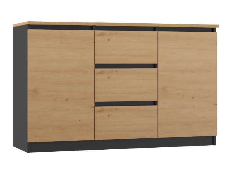 Komoda 2D3S 120 drzwi szuflady antracyt blat dąb artisan 96246