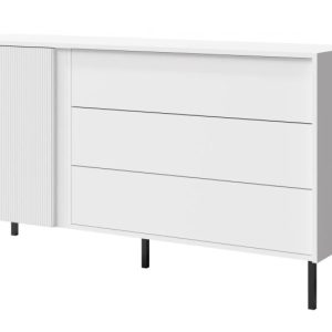 Komoda 3 MIA 145 cm z ryflowanym frontem z szufladami Biały 348319 Komoda 3 MIA 145 cm z ryflowanym frontem z szufladami Biały 348319