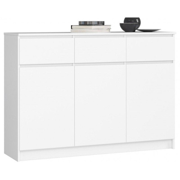 Komoda, 3 szuflady, 3 drzwi, ATLAS, 140x40x99 cm, biel, mat | TYLETEGOTU 985390