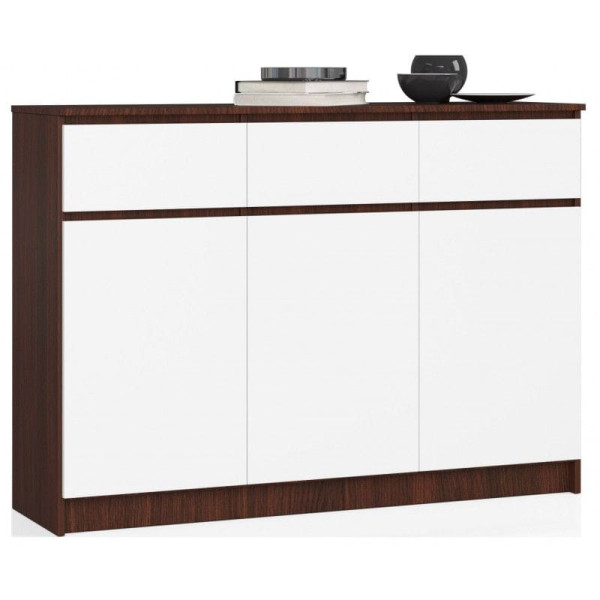 Komoda, 3 szuflady, 3 drzwi, ATLAS, 140x40x99, wenge, biel | TYLETEGOTU 985394