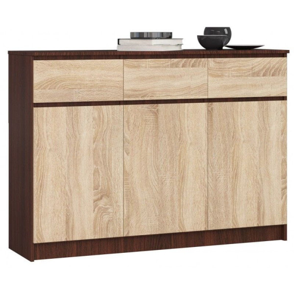Komoda, 3 szuflady, 3 drzwi, ATLAS, 140x40x99, wenge, sonoma | TYLETEGOTU 985391