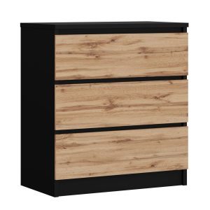 Komoda : 3 szuflady, Czarny / Dąb Wotan, 78 x 70 x 39 cm 219444 Komoda : 3 szuflady, Czarny / Dąb Wotan, 78 x 70 x 39 cm 219444