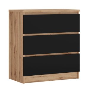 Komoda : 3 szuflady, Dąb Sonoma / czarny, 78 x 70 x 39 cm 519121 Komoda : 3 szuflady, Dąb Sonoma / czarny, 78 x 70 x 39 cm 519121