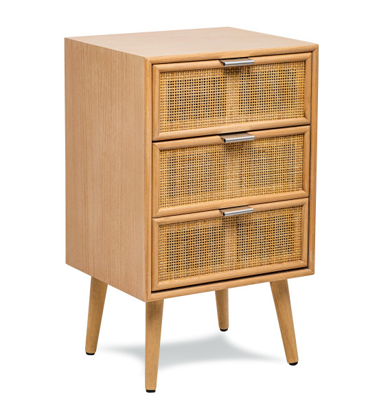 Komoda 3 szuflady z naturalnego drewna i rattanu 72873