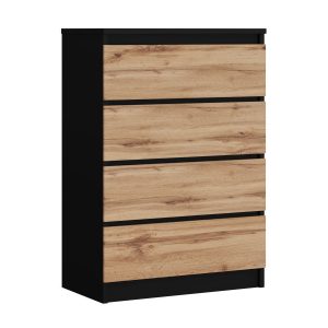 Komoda : 4 szuflady, Czarny Matowy / Dąb Wotan, 101 x 70 x 39 cm 219446 Komoda : 4 szuflady, Czarny Matowy / Dąb Wotan, 101 x 70 x 39 cm 219446