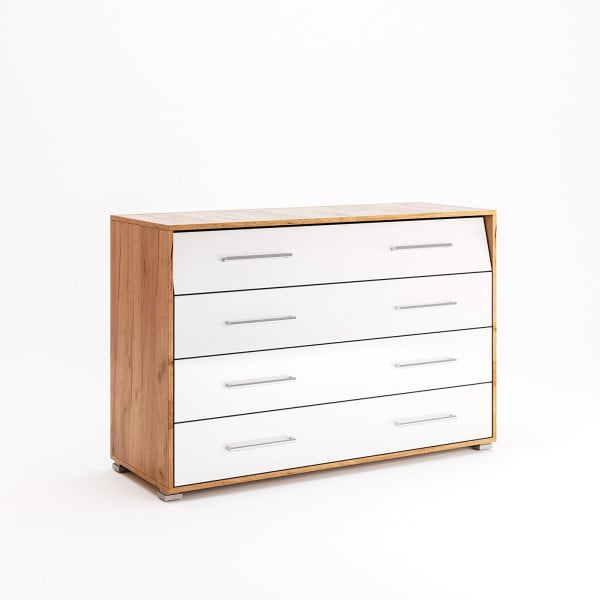 KOMODA 4 SZUFLADY Madera dąb/biały Z OŚWIETLENIEM LED 246256