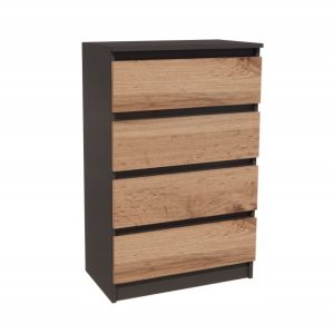 Komoda 4 Szuflady, Szafka Rtv 60 Cm, Nowoczesna Salon, Antracyt I Dąb Wotan 728449 Komoda 4 Szuflady, Szafka Rtv 60 Cm, Nowoczesna Salon, Antracyt I Dąb Wotan 728449