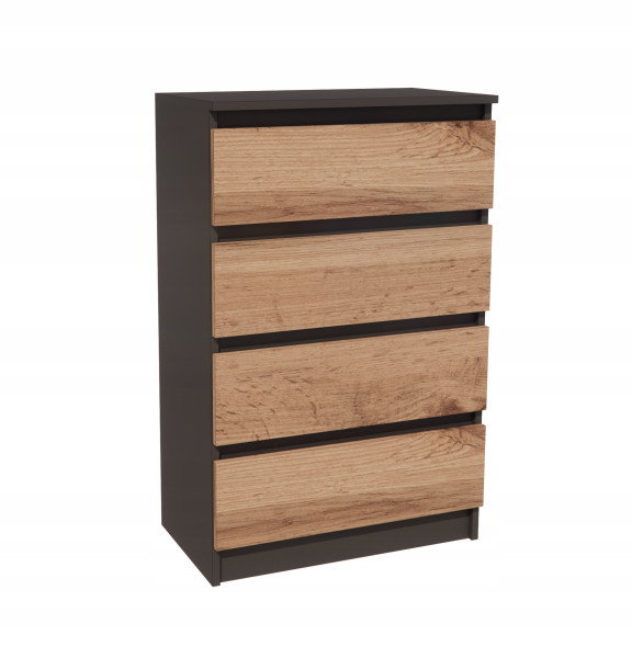 Komoda 4 Szuflady, Szafka Rtv 60 Cm, Nowoczesna Salon, Antracyt I Dąb Wotan 728449