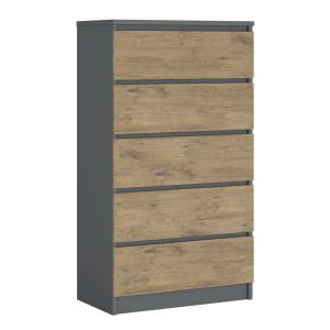 Komoda : 5 szuflad, Antracyt / dąb Lancelot, 125 x 70 x 39 cm 219443 Komoda : 5 szuflad, Antracyt / dąb Lancelot, 125 x 70 x 39 cm 219443