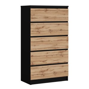 Komoda : 5 szuflad, Czarny Matowy / Dąb Wotan, 125 x 70 x 39 cm 219452 Komoda : 5 szuflad, Czarny Matowy / Dąb Wotan, 125 x 70 x 39 cm 219452