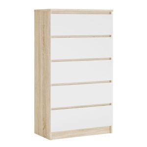 Komoda : 5 Szuflad, Dąb Sonoma / Biały, 125 x 70 x 39 cm 219445 Komoda : 5 Szuflad, Dąb Sonoma / Biały, 125 x 70 x 39 cm 219445