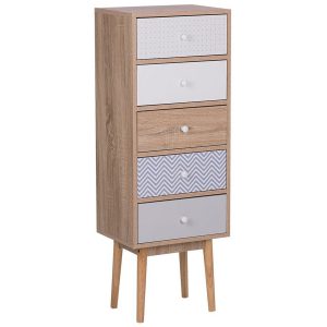 Komoda 5 szuflad jasny brąz i biel 825669