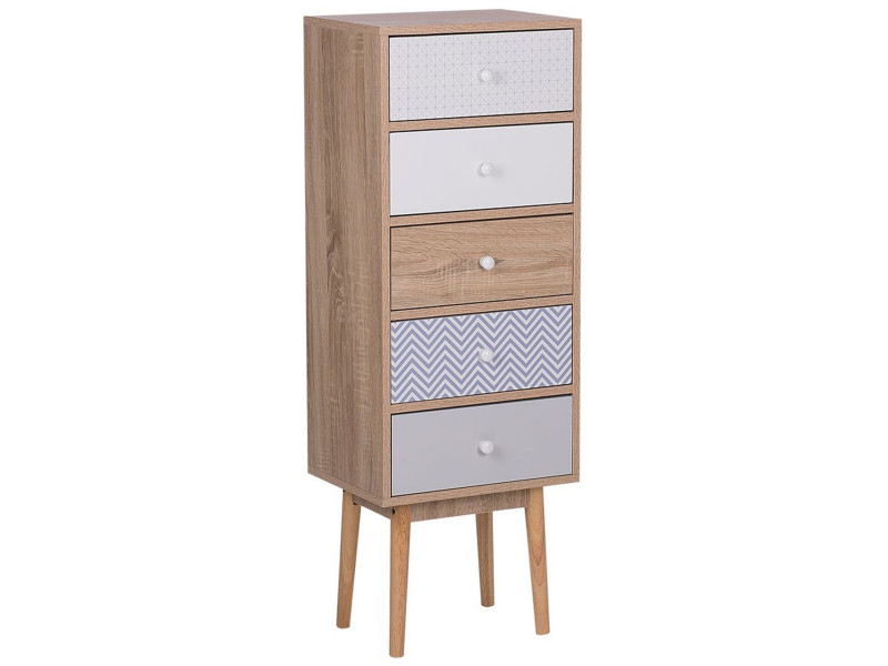 Komoda 5 szuflad jasny brąz i biel 825669