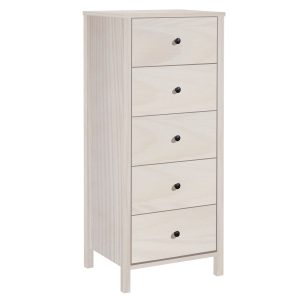 Komoda 53 cm słupek drewniana 5 szuflad, kolor bielony 656144