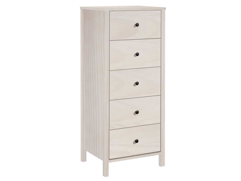 Komoda 53 cm słupek drewniana 5 szuflad, kolor bielony 656144