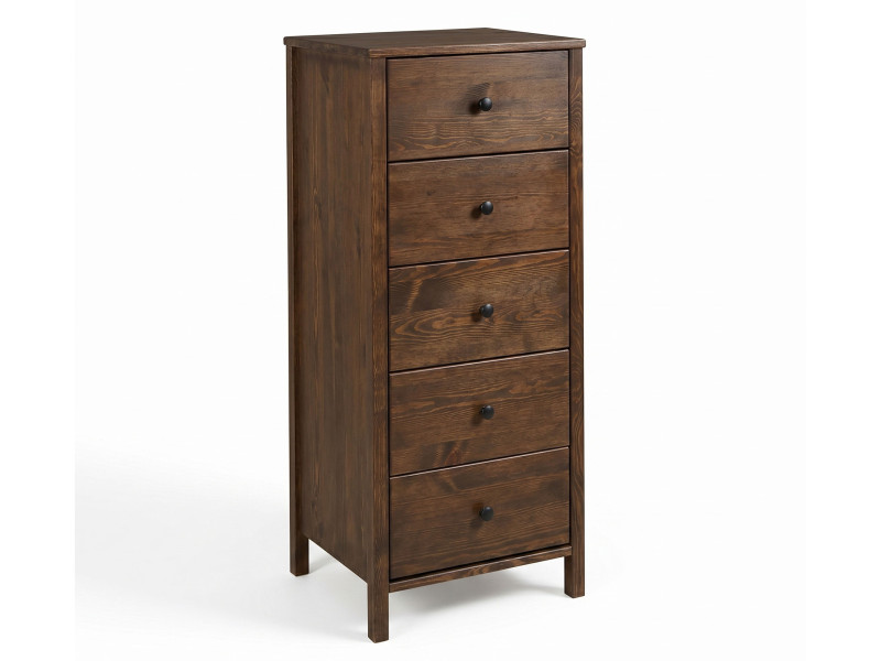 Komoda 53 cm słupek drewniana 5 szuflad, kolor brązowy 656140