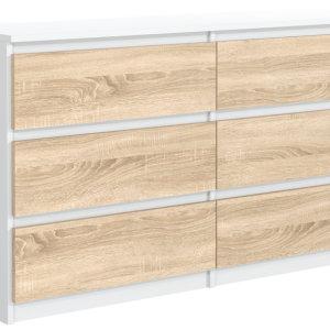 Komoda 6 szuflad 120cm biała/dąb sonoma pojemna szafka do salonu sypialni 713733