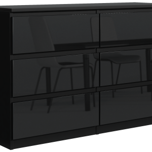 Komoda 6 szuflad 120cm czarny połysk pojemna szafka do salonu sypialni 713738