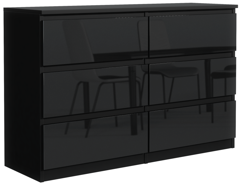 Komoda 6 szuflad 120cm czarny połysk pojemna szafka do salonu sypialni 713738