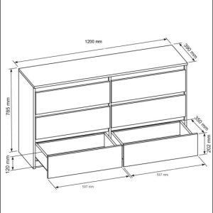 Komoda 6 szuflad 120cm sonoma/biała pojemna szafka do salonu sypialni 713699