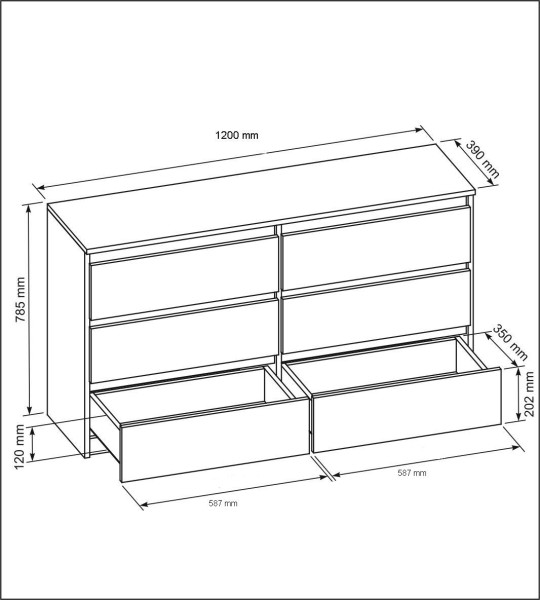 Komoda 6 szuflad 120cm sonoma/biała pojemna szafka do salonu sypialni 713699