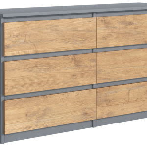 Komoda 6 szuflad 140cm antracyt front dąb lancelot pojemna szafka do salonu 713750
