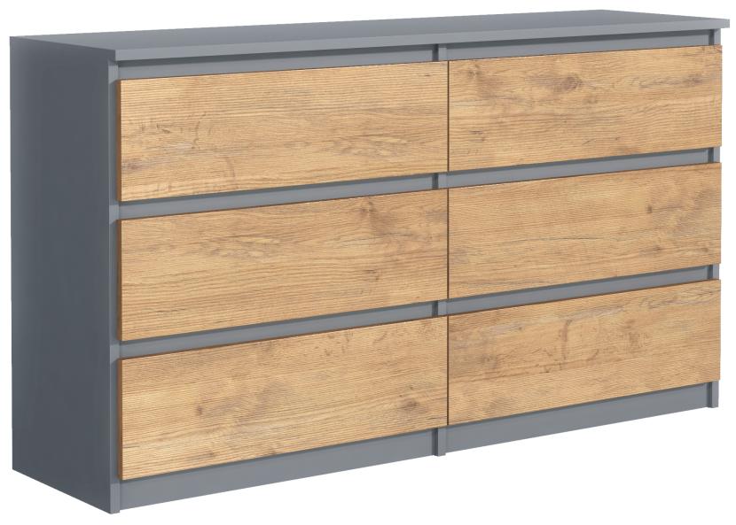 Komoda 6 szuflad 140cm antracyt front dąb lancelot pojemna szafka do salonu 713750