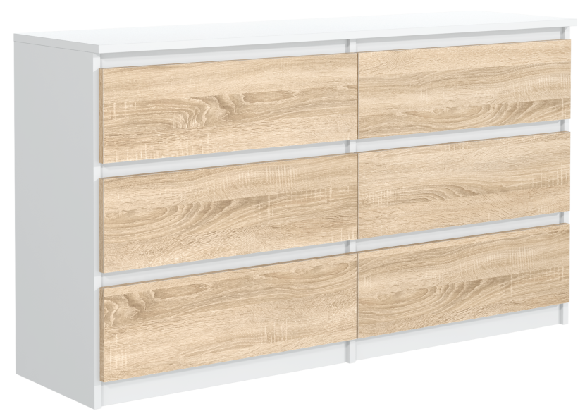 Komoda 6 szuflad 140cm biała front dąb sonoma szafka salonu sypialni 713760