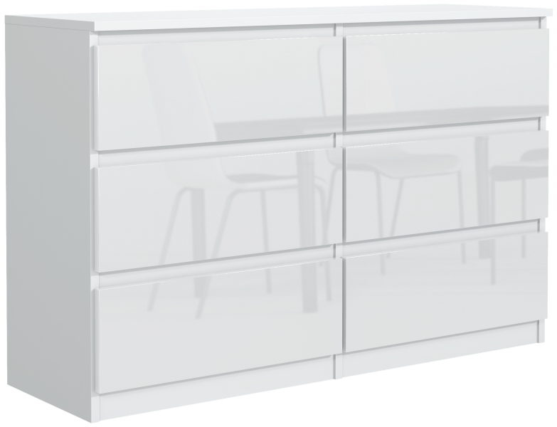 Komoda 6 szuflad 140cm biały front połysk pojemna szafka do salonu sypialni 713707