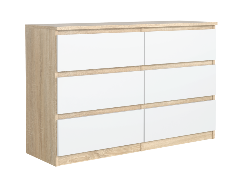 Komoda 6 szuflad 140cm dąb sonoma front biały szafka salonu sypialni 713698