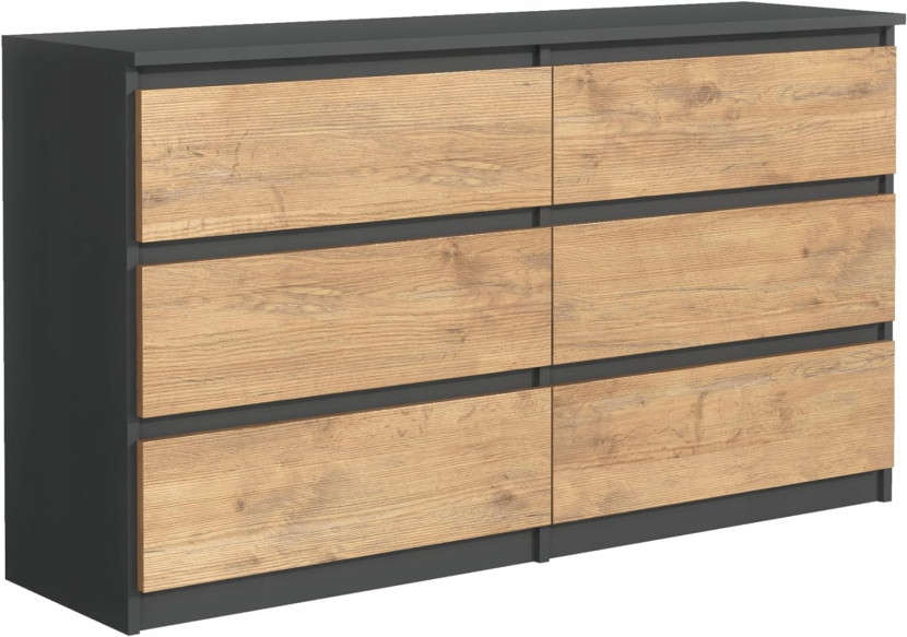 Komoda : 6 szuflad, Antracyt / dąb Lancelot, 120 x 78 x 39 cm 211001