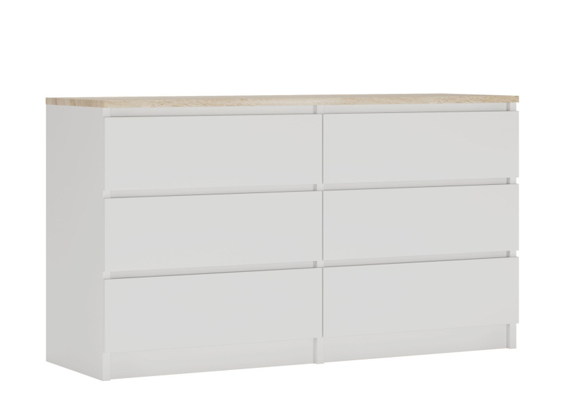 Komoda : 6 szuflad, Biały Matowy / Dąb Sonoma TOP, 138 x 78 x 39 cm 222539