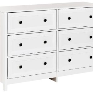 Komoda 6 szuflad czarne uchwyty biała 431237 Komoda 6 szuflad czarne uchwyty biała 431237