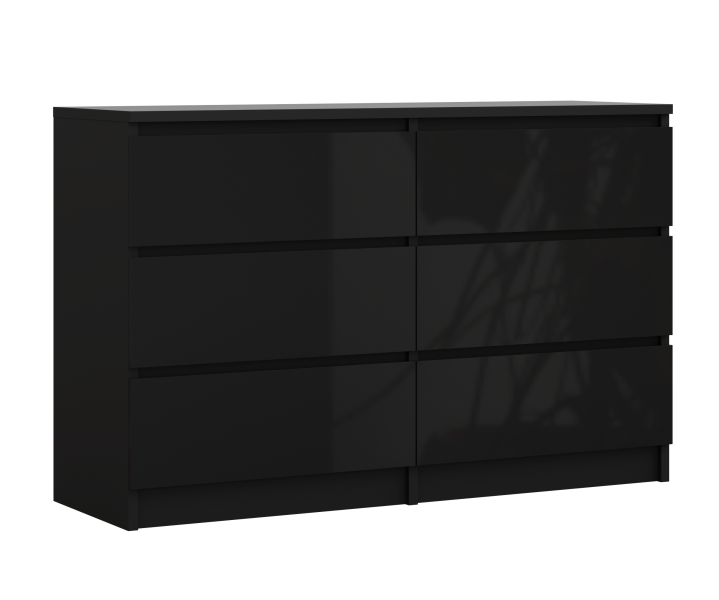 Komoda : 6 szuflad, Czarny Matowy / Czarny Połysk, 120 x 78 x 39 cm 516591
