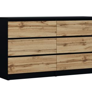 Komoda : 6 szuflad, Czarny Matowy / Dąb Wotan, 138 x 78 x 39 cm 222548 Komoda : 6 szuflad, Czarny Matowy / Dąb Wotan, 138 x 78 x 39 cm 222548