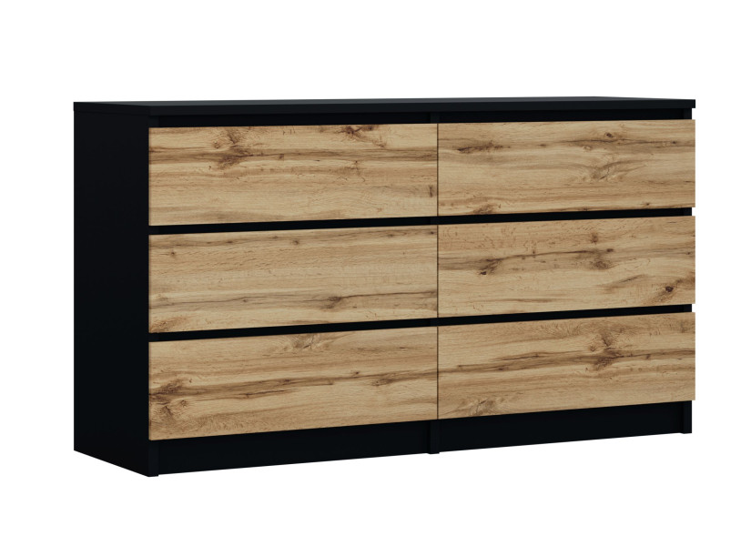 Komoda : 6 szuflad, Czarny Matowy / Dąb Wotan, 138 x 78 x 39 cm 222548