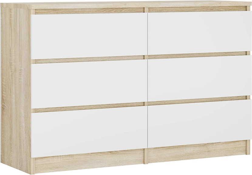 Komoda : 6 szuflad, Dąb Sonoma / Biały Matowy, 120 cm x 39 cm x 78 cm 101620