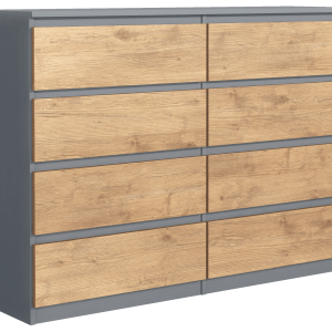 Komoda 8 szuflad 120cm antracyt front dąb lancelot szafka do salonu 723729 Komoda 8 szuflad 120cm antracyt front dąb lancelot szafka do salonu 723729