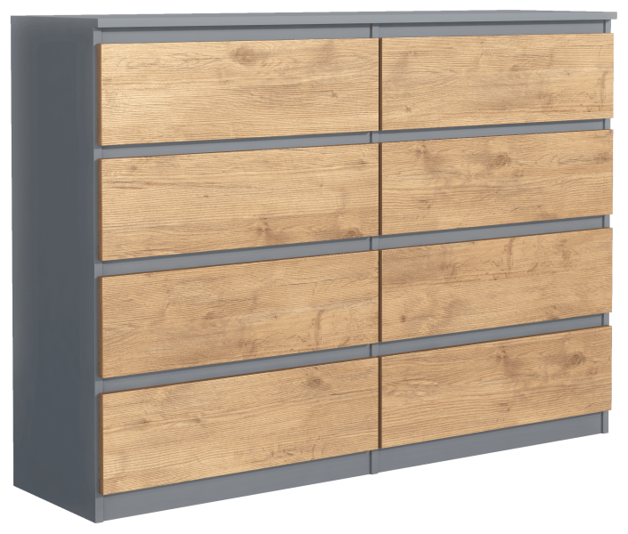Komoda 8 szuflad 120cm antracyt front dąb lancelot szafka do salonu 723729