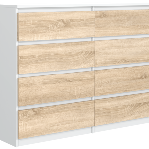 Komoda 8 szuflad 120cm biała front dąb sonoma pojemna szafka 713740 Komoda 8 szuflad 120cm biała front dąb sonoma pojemna szafka 713740