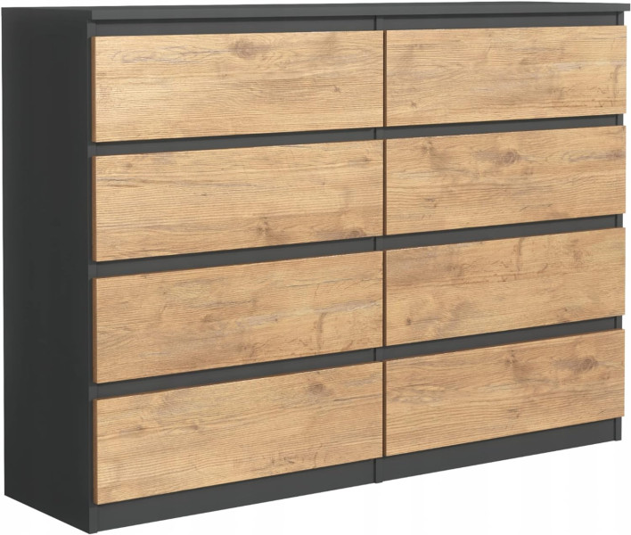 Komoda : 8 szuflad, Antracyt / dąb Lancelot, 120 x 101 x 39 cm 234820