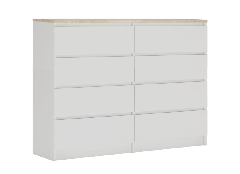 Komoda : 8 szuflad, Biały Matowy / TOP Sonoma, 120 x 101 x 39 cm 519660