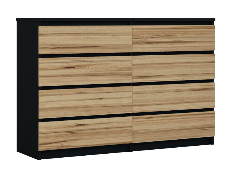 Komoda : 8 szuflad, Czarny Matowy / Dąb Wotan, 138 x 101 x 39 cm 222547